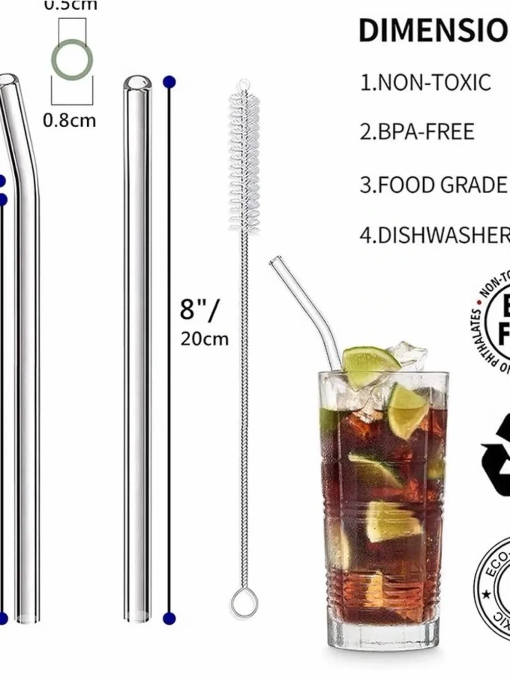 Glass Reusable Straw Set - Multicolor